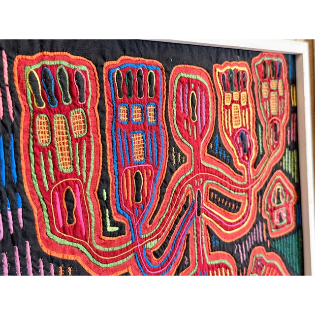 Figurative Framed Kuna Mola Textile Panel From Panama W/ Figurative Reverse Applique For Sale - Image 3 of 6