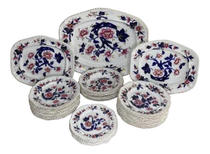 19th Century English Hand Painted China - Set of 33