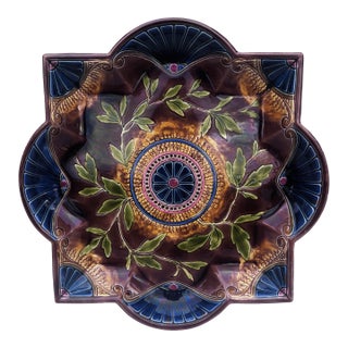 Large French Majolica Olives Leaves Platter Sarreguemines, Circa 1870 For Sale