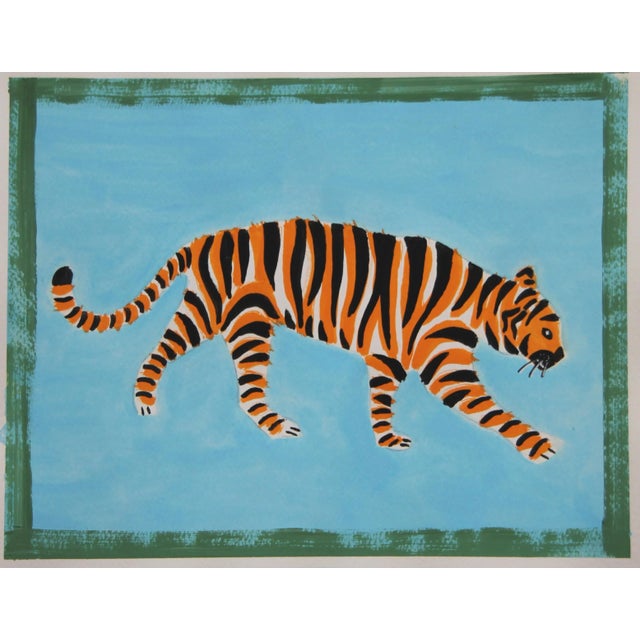 2020s Tiger on Red Violet and Green Border by Cleo Plowden For Sale - Image 5 of 5