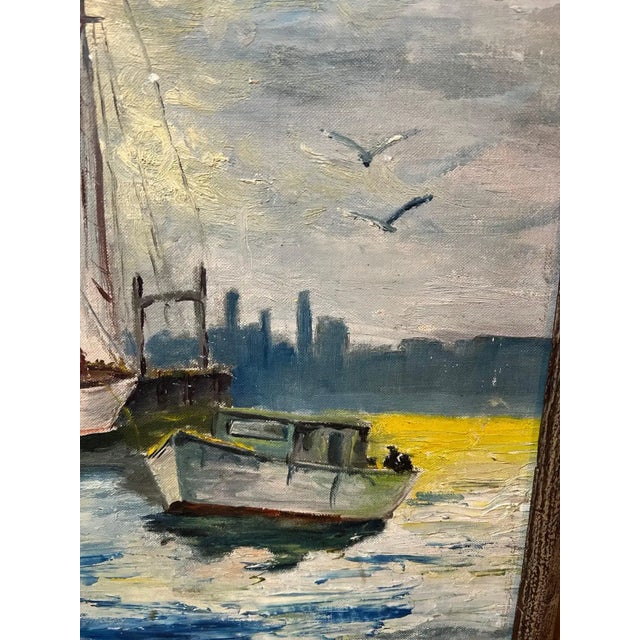 Mid 20th Century Mid Century Painting of Sailboats in Harbor For Sale - Image 5 of 13