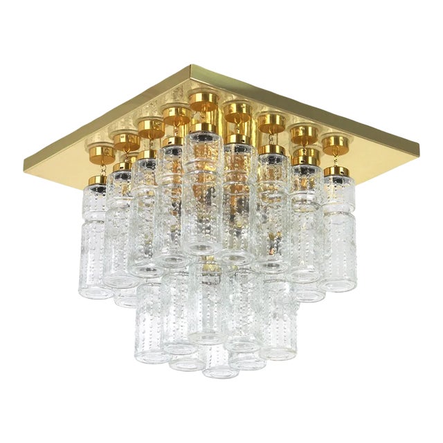 Large Brass Crystal Glass Chandelier from Limburg, Germany, 1960s For Sale