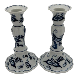 Vintage Blue Danube Blue Onion Candlesticks Holders Japan -Set of 2