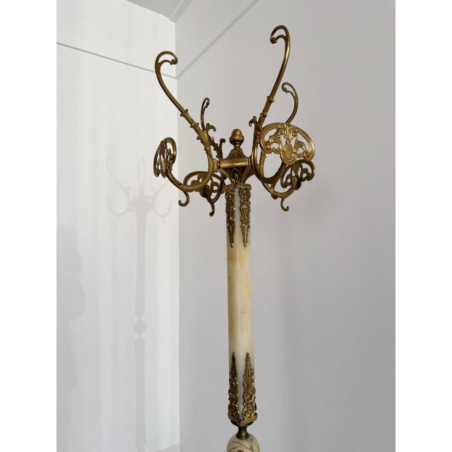 Ornate Italian Brass and Onyx Marble Coat Rack, 1960s For Sale - Image 4 of 18