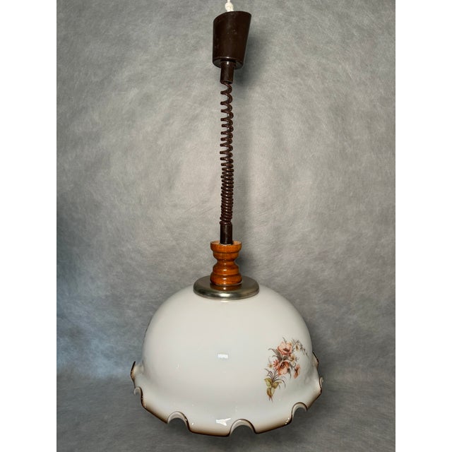 Italian Pendant Lamp with Floral Motif Shade, 1970s For Sale - Image 11 of 11