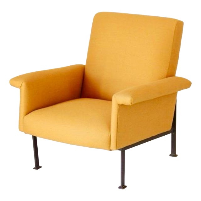 Mid-Century Modern Lounge Chair in Mustard Yellow Fabric, 1950s For Sale