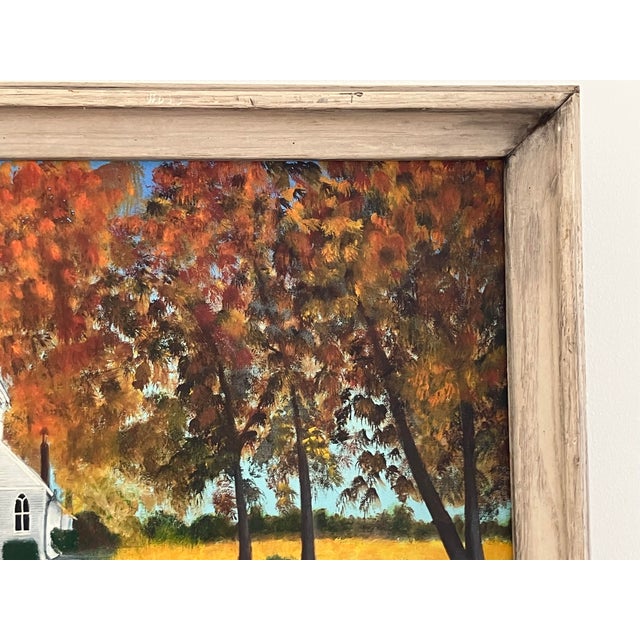 Textile Vintage Autumn Church Landscape Painting by Lou Kelley For Sale - Image 7 of 11