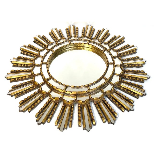 Mid 20th Century Italian Modern Giltwood Sunburst Mosaic Mirror For Sale In West Palm - Image 6 of 10