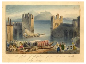 After Samuel Prout, Anghiera Castle from Arona, Lake Maggiore, 1830s, Watercolour