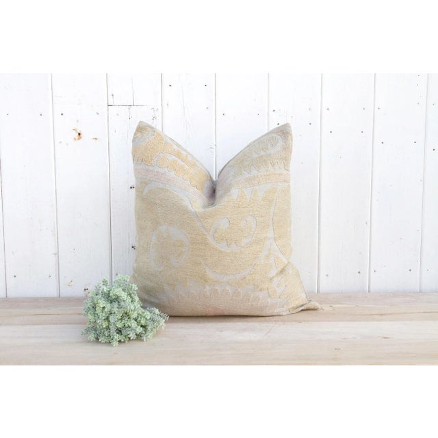 Beige Nomadic Large Vintage Suzani Pillow For Sale - Image 8 of 9