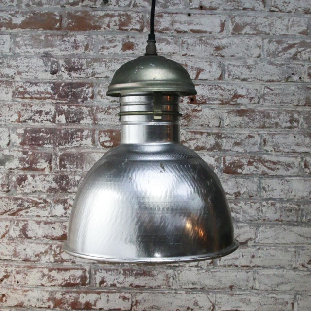 Vintage French Industrial Silver Metal Pendant Light For Sale - Image 4 of 5
