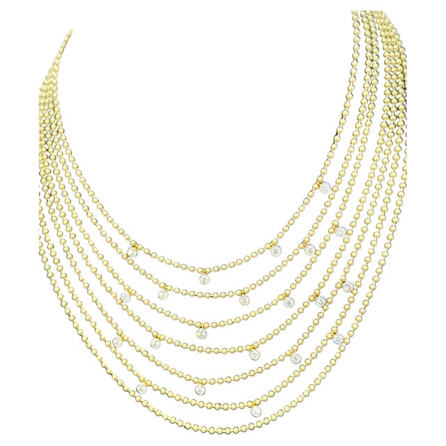 Draperie Diamond 18K Yellow Gold Multi Link Choker Ball Necklace, 7 Layers For Sale - Image 17 of 18