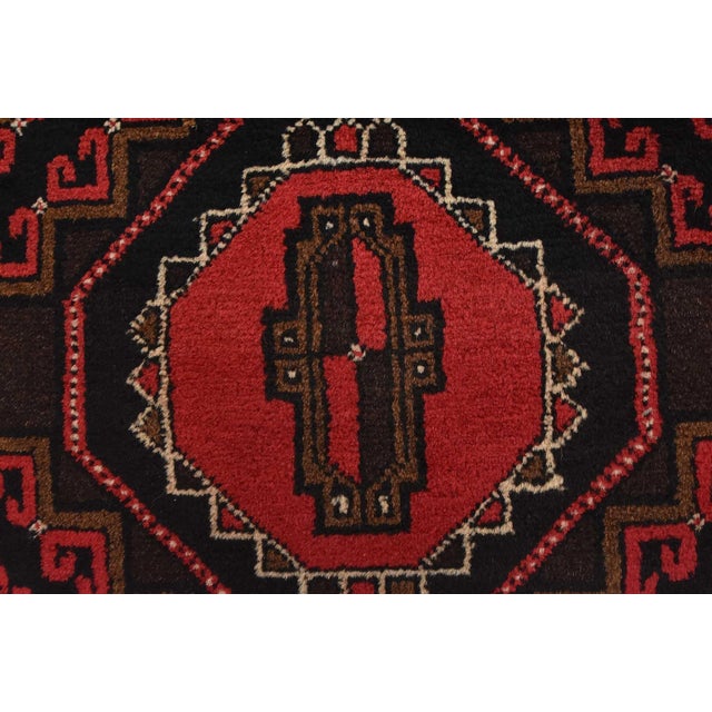 Black Vintage Baloch Rug 3'1'' X 4'8'' Black Wool Tribal Hand-Knotted Oriental Carpet For Sale - Image 8 of 12