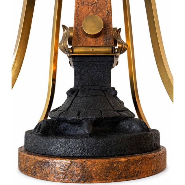 1990s Neoclassical Style Brass Chandelier With Marbleized Obelisk & Turtle Sculpture For Sale - Image 5 of 7