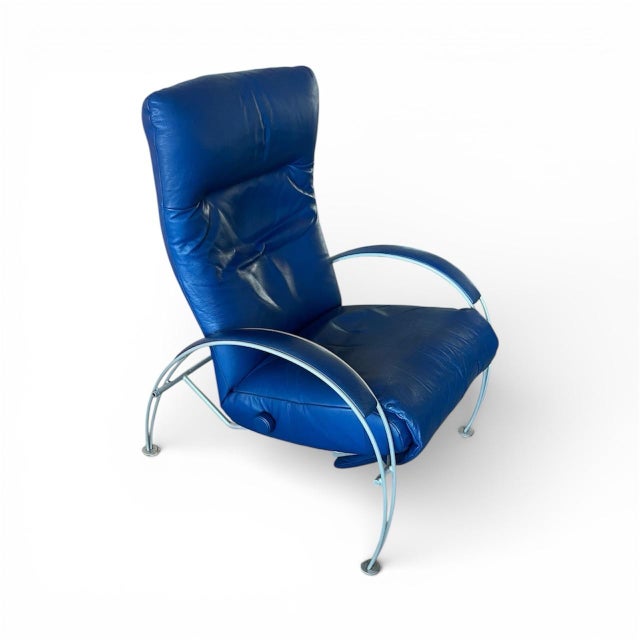 Animal Skin Pair of Vintage Lafer Billie Blue Leather Lounge Chairs, Brazil For Sale - Image 7 of 11