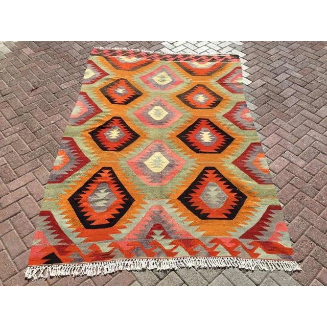 Vintage Diamond Design Kilim Rug - 67" X 102" For Sale - Image 11 of 11