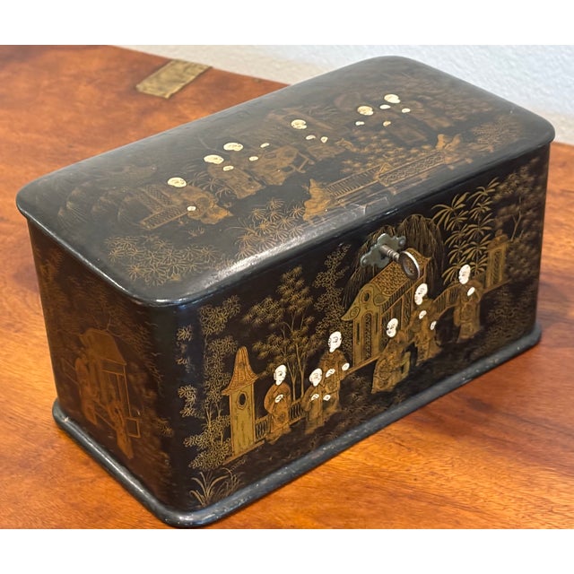 19th Century English Chinoiserie Papier-Maché Tea Caddy For Sale - Image 12 of 16