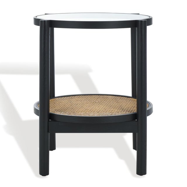 Black Karyna Rattan & Glass Accent Table With Shelf in Black / Natural For Sale - Image 8 of 8