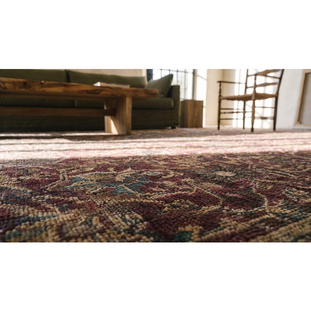 Brilliantly Wine Red Color With Great Medallion and Florid Design Antique Indian Agra Rug For Sale - Image 11 of 11