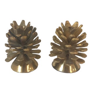 Vintage Brass Pine Cone Candle Holders - a Pair For Sale
