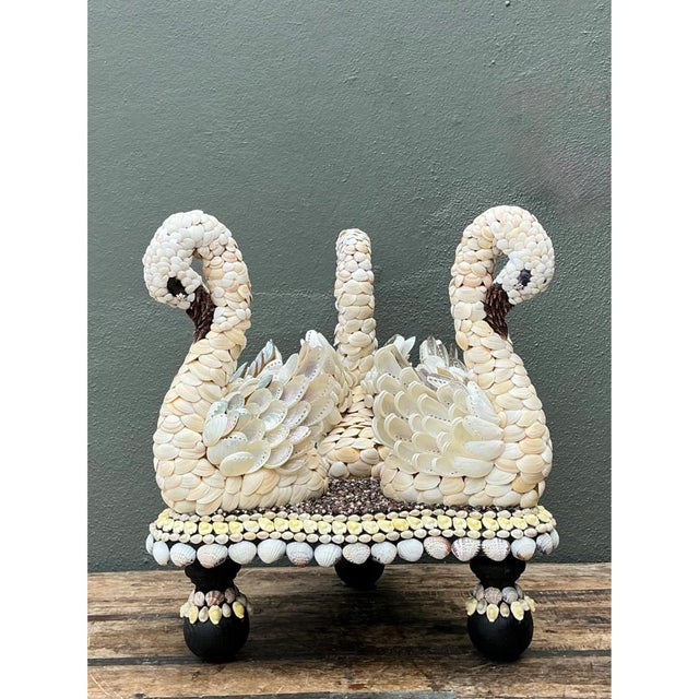 Mid-Century Modern Vintage Shell Encrusted Wood Swan Table For Sale - Image 3 of 13