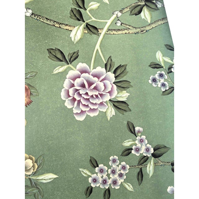 Peacock Chinoiserie Wallpaper Mural, Turquoise Green For Sale - Image 4 of 10