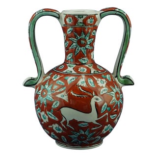 20th Century Ceramic Vase with Iznik Decoration and Stylized Ibex by Icarus Rhodes, Greece, 1950s For Sale