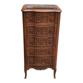 Victorian Marble Top Provincial Style Walnut Jewelry Chest For Sale