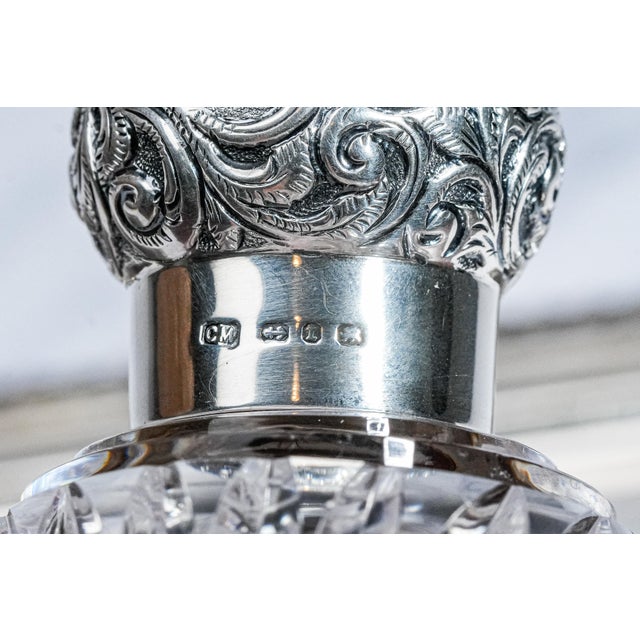 Stunning Edwardian Antique Cut Crystal Perfume Cologne Bottle Sterling Silver Lid Antique Luxury Home Vanity Dressing Table Décor For Sale In New York - Image 6 of 16