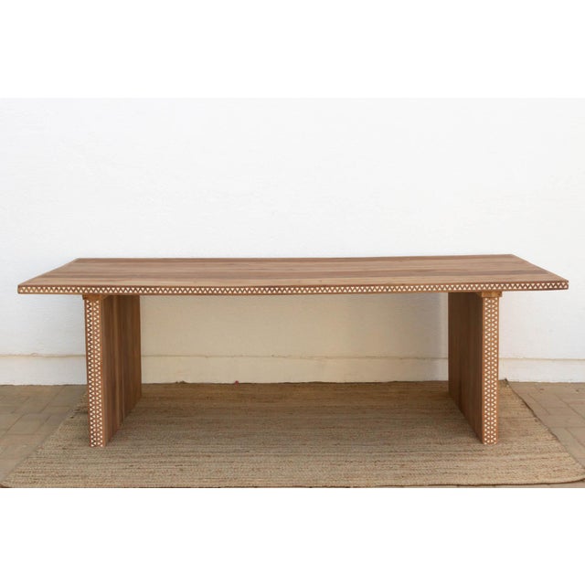 Tribal 96" Long Mother of Pearl Inlay Dining Table For Sale - Image 3 of 11