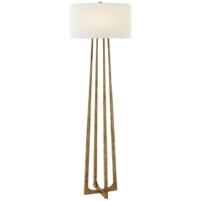 Modern Ian K. Fowler by Visual Comfort Signature Scala Large Hand-Forged Floor Lamp in Gilded Iron with Linen Shade For Sale - Image 3 of 3