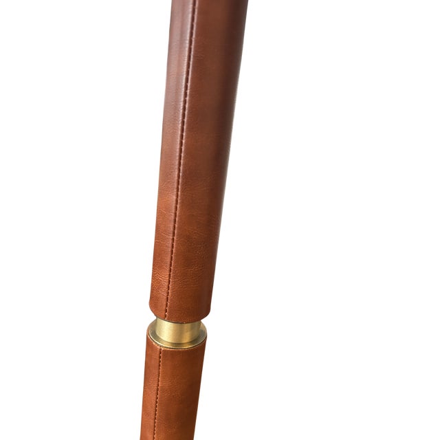 Lauren Ralph Lauren Mid-Century Modern Lauren Ralph Lauren Campaign Style Home Brass & Leather Buffet Table Lamp For Sale - Image 4 of 11