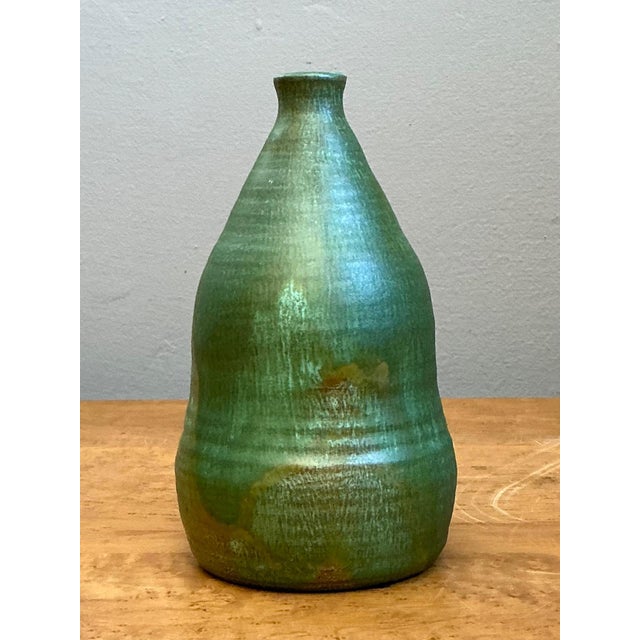 Ceramic Vintage Green Glazed Studio Pottery Vase For Sale - Image 7 of 18