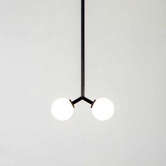 Modern Y Pendant Mini, Black, 29in H, 3 Inch Glass Globes, by Research.Lighting, Modern, Minimal Hanging Light For Sale - Image 3 of 10
