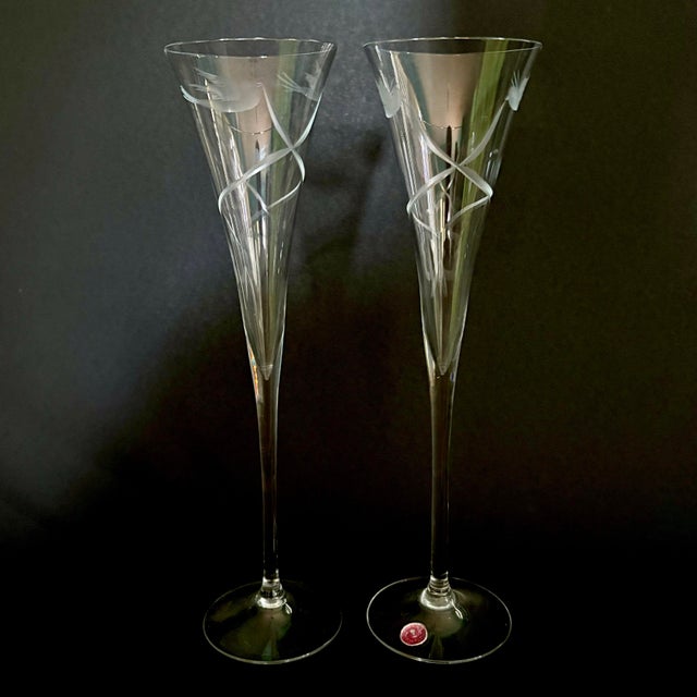 1980s Vintage Romanian Fluted Champagne Glasses – Set of 2 Tall 11 7/8” Elegant Glassware For Sale - Image 5 of 7