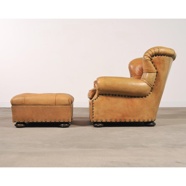 Wood Ralph Lauren Leather Writer's Chair With Matching Ottoman For Sale - Image 7 of 18
