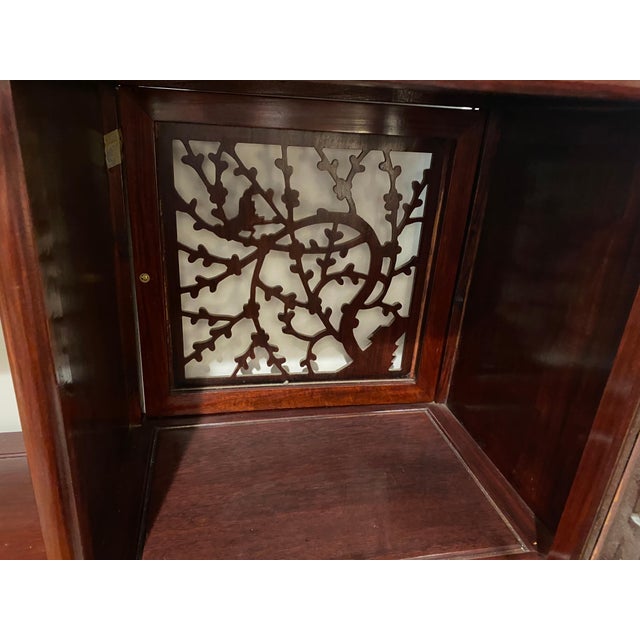 Wood Early 20th Century Rosewood Vintage Double‑Sided Room Divider With Carved Drawers & Doors For Sale - Image 7 of 8