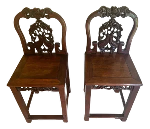 Pair of Antique Chinese Hardwood Side Chairs Qing Dynasty