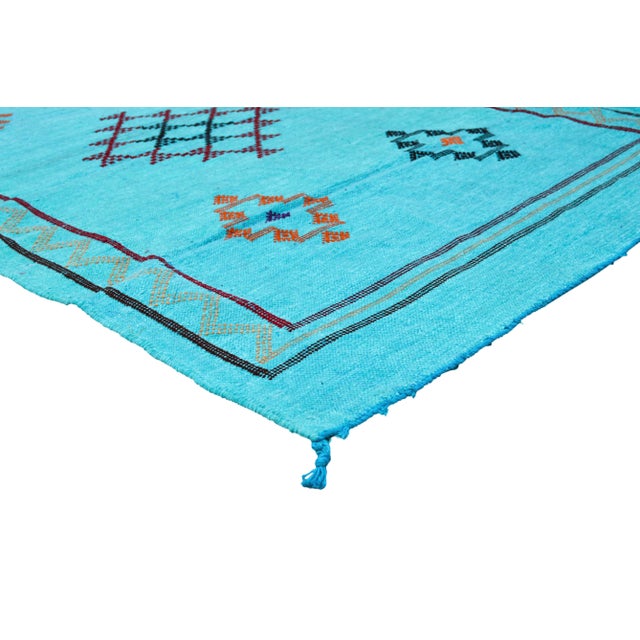 One-of-a-kind handwoven Moroccan flat-weave wool and silk rug, featuring an elegant rhythmic pattern of geometric shapes,...