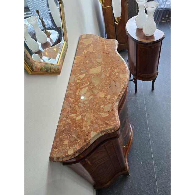 Curved Dresser in Floral Marquetry with Marble Top, 1950s For Sale - Image 15 of 16