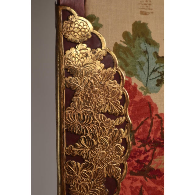 Vintage Scandinavian Chinoiserie Wood and Printed Fabric Room Divider For Sale - Image 6 of 18