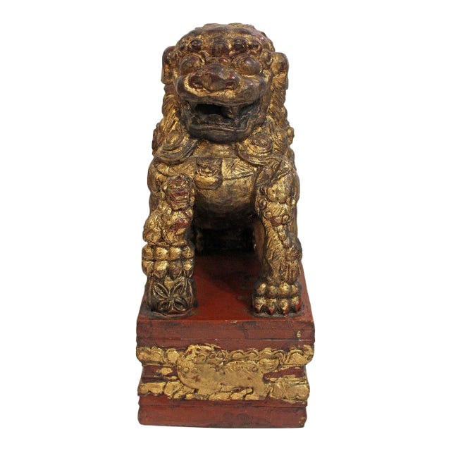 Early-Mid 20th Century Carved Female Foo Lion For Sale