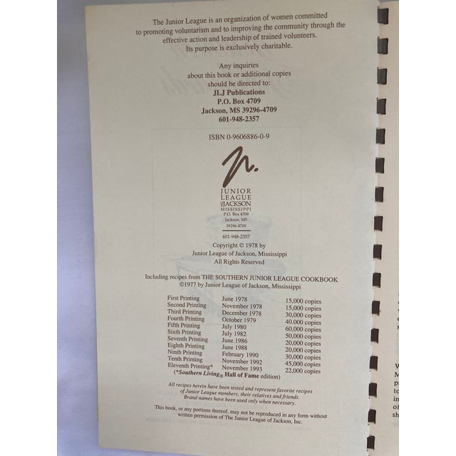 A 9 x 6 Hardcover Spiral-Bound Cookbook compiled by the Junior League of Jackson, Mississippi consisting of 414 pages with...