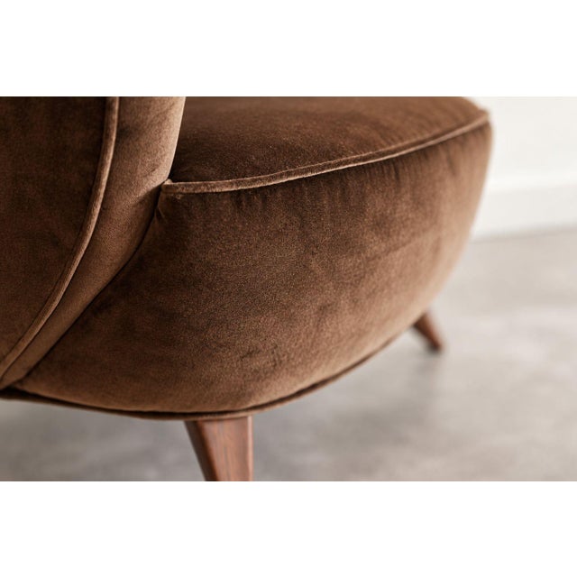 Vladimir Kagan Barrel Lounge Chairs in Brown Velvet and Walnut Legs For Sale - Image 9 of 12