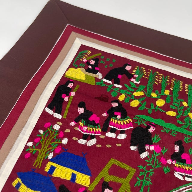 2010s Laos Hmong Story Pillow Cover with Hand Embroidered Garden Scene For Sale - Image 5 of 9