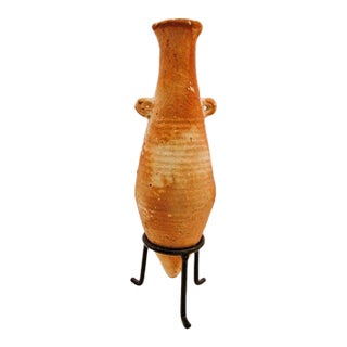 Ancient Terracotta Elongated Piriform Body Transport Amphora on Stand For Sale