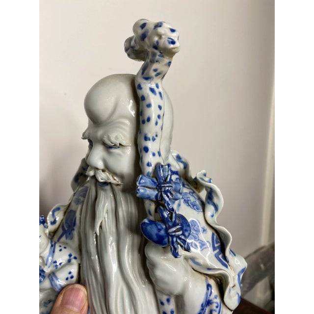 Ceramic Vintage Chinese Blue & White Figures - Set of 2 For Sale - Image 7 of 13