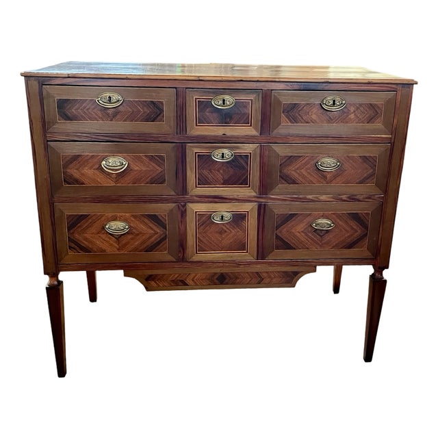 19th Century Louis XVI Portuguese Mahogany Chest of Drawers with Inlay For Sale