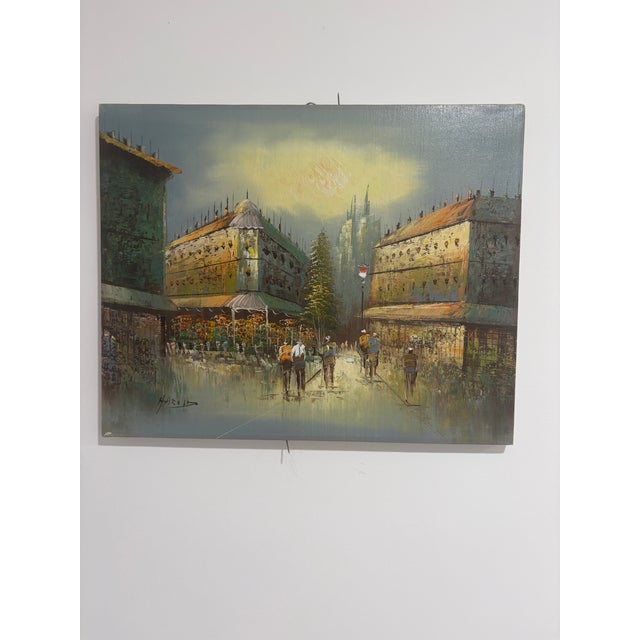 1970s Europian Street Scene Painting For Sale In Miami - Image 6 of 7