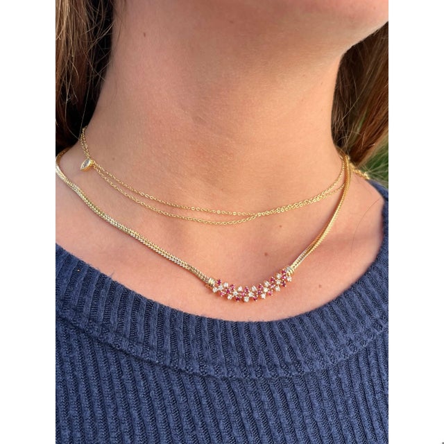 Art Deco Ruby and Diamond Integral 14k Gold Cluster Necklace For Sale - Image 3 of 5